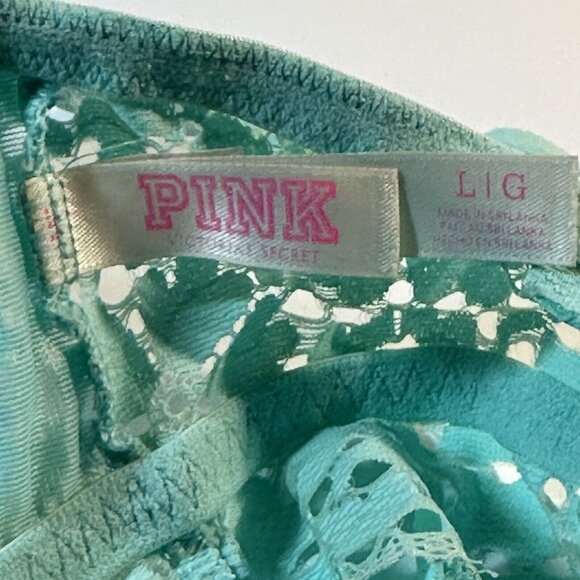 PINK Victoria's Secret Long Line Lace Bra Bralette Sleepwear SZ Large Turquoise - Picture 5 of 6